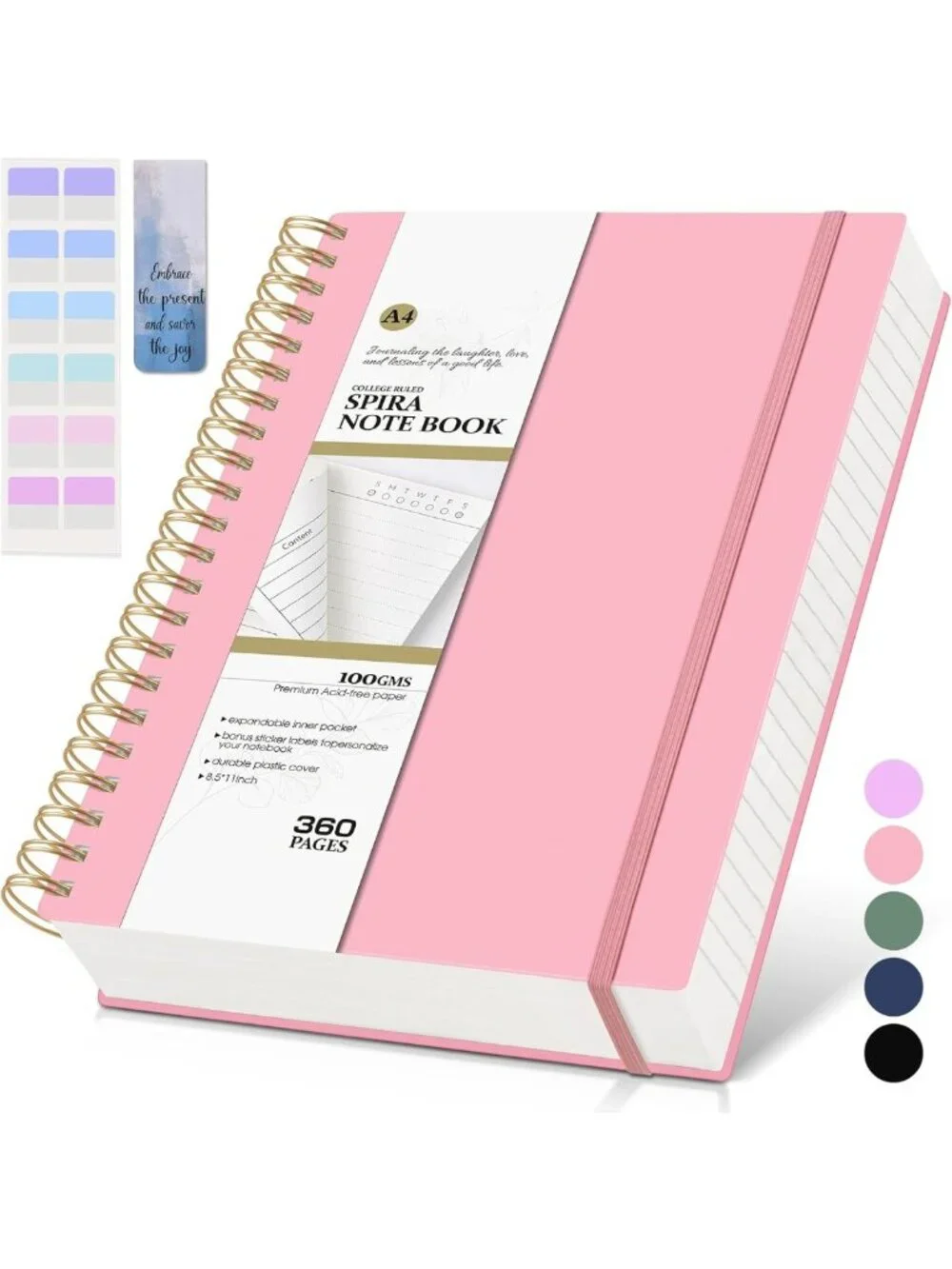 Large Pink Spiral Notebook Journal - 360 Pages, College Ruled, Thick Paper for